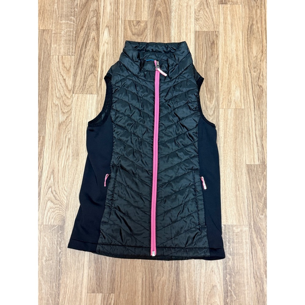 Columbia Girls Black Quilted Full Zip Vest Pink Trim Size S 7/8